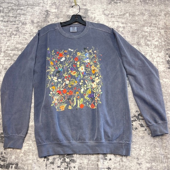 Comfort Colors Other - Comfort Colors Sweatshirt Small Slate Blue Wildflower Garden Graphic Pullover